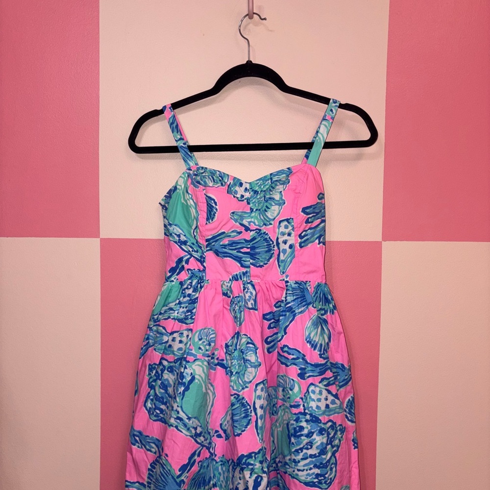 Lilly Pulitzer Pink Shell-Print Sundress with Blue & Mint